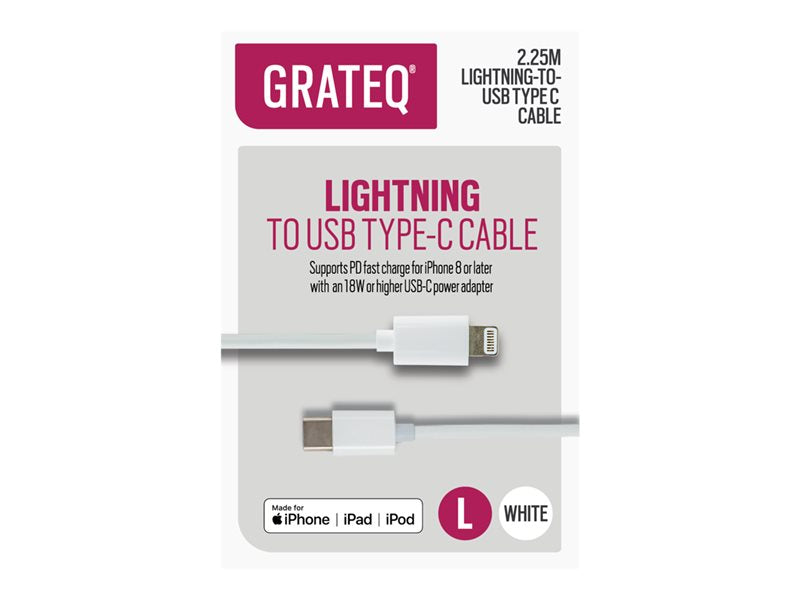 2m LIGHTNING till USB-C, 2.25M Vit