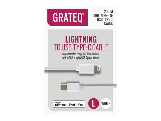 2m LIGHTNING till USB-C, 2.25M Vit