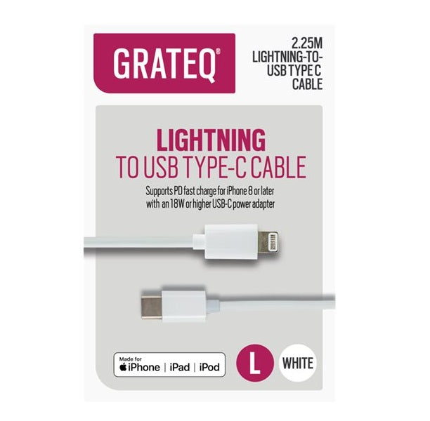 2m LIGHTNING till USB-C, 2.25M Vit